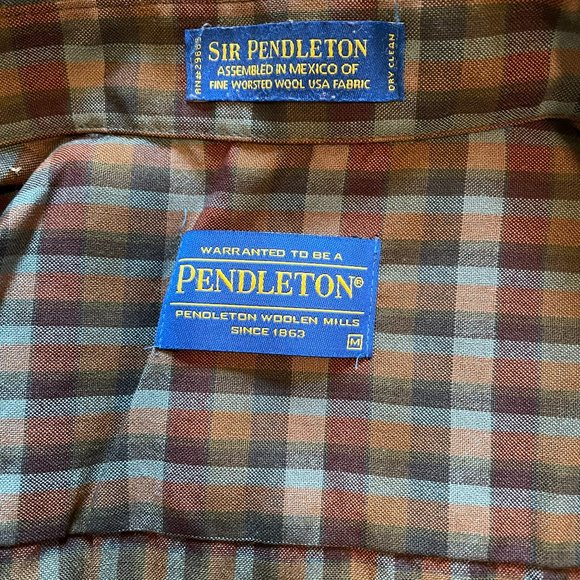 Sir Pendleton 100% Worsted Wool Plaid Button Down Shirt Mens Size Medium - Picture 3 of 9